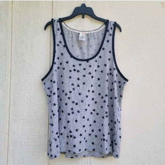 Lucky Brand Tank Top Wmns XL  gray/blue All Over starprint Patriotic Preppy - Picture 1 of 3